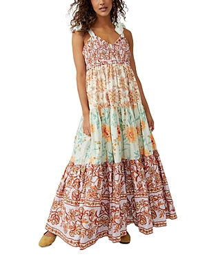Free People Bluebell Mixed Print Cotton Maxi Dress In Lilac Combo