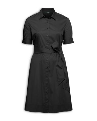 Cotton Blend Elbow Sleeve Shirt Dress