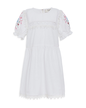 Shop Sea Girls' Beena Cotton Embroidered Puff Sleeve Dress - Little Kid, Big Kid In Cream