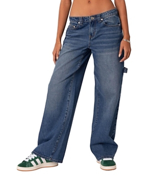 Shop Edikted Carpenter Low Rise Jeans In Blue