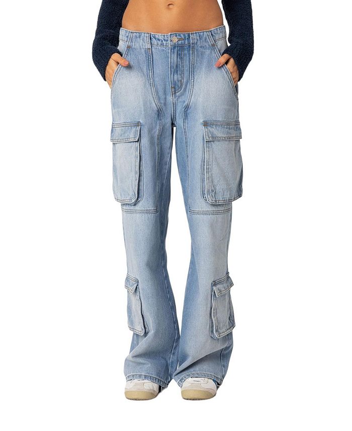 Edikted Tara Low Rise Denim Cargo Jeans | Bloomingdale's