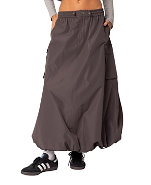 Shop Edikted Bubble Cargo Nylon Maxi Skirt In Gray