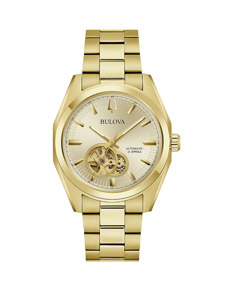 Bulova Surveyor Mens Automatic Gold Tone Stainless Steel Bracelet Watch 97a182 In Gold
