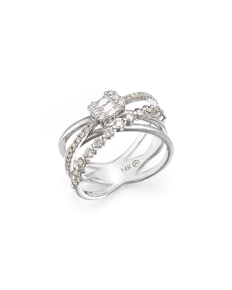 Bloomingdale’s Fine Collection Diamond Mixed Cut Crossover Ring in 14K White Gold, 0.65 tcw