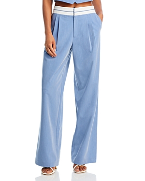 Wayf Preston Wide Leg Trousers In Chambray Blue