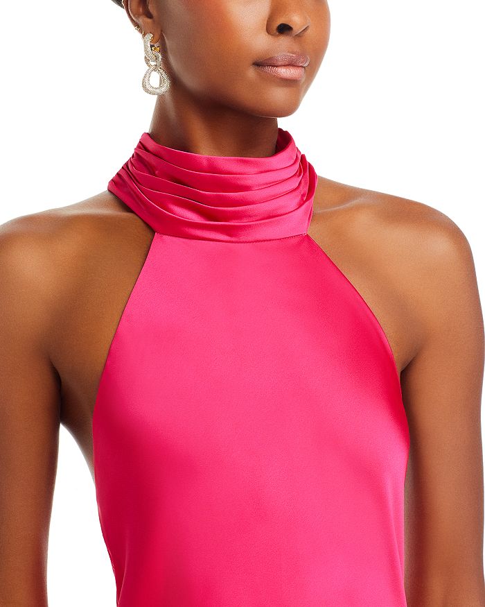 Shop Ramy Brook Tatiana Satin Halter Gown In Hot Pink