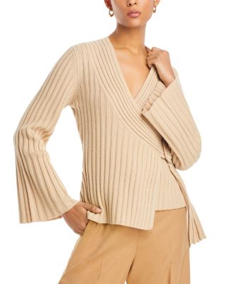 By Malene Birger Jeyda Wide Ribbed Faux Wrap Wool Sweater In Old