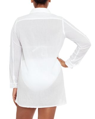 Crushed Cotton Camp Shirt Swim Cover-Up