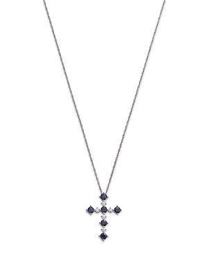 Bloomingdale's Blue Sapphire & Diamond Cross Pendant Necklace in 14K White Gold, 18