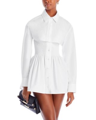 alexanderwang.t - Cotton Smocked Mini Shirt Dress