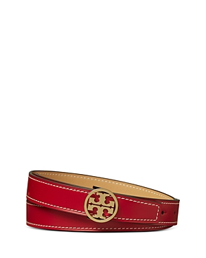 Shop Tory Burch Women's Miller Smooth Reversible Belt In Red/tan