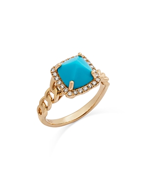 Shop Bloomingdale's Turquoise & Diamond Halo Ring In 14k Yellow Gold In Blue/gold