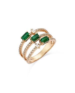 Shop Bloomingdale's Emerald & Diamond Triple Row Statement Ring In 14k Yellow Gold In Green/gold