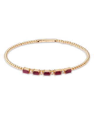 Ruby & Diamond Bangle Bracelet in 14K Yellow Gold
