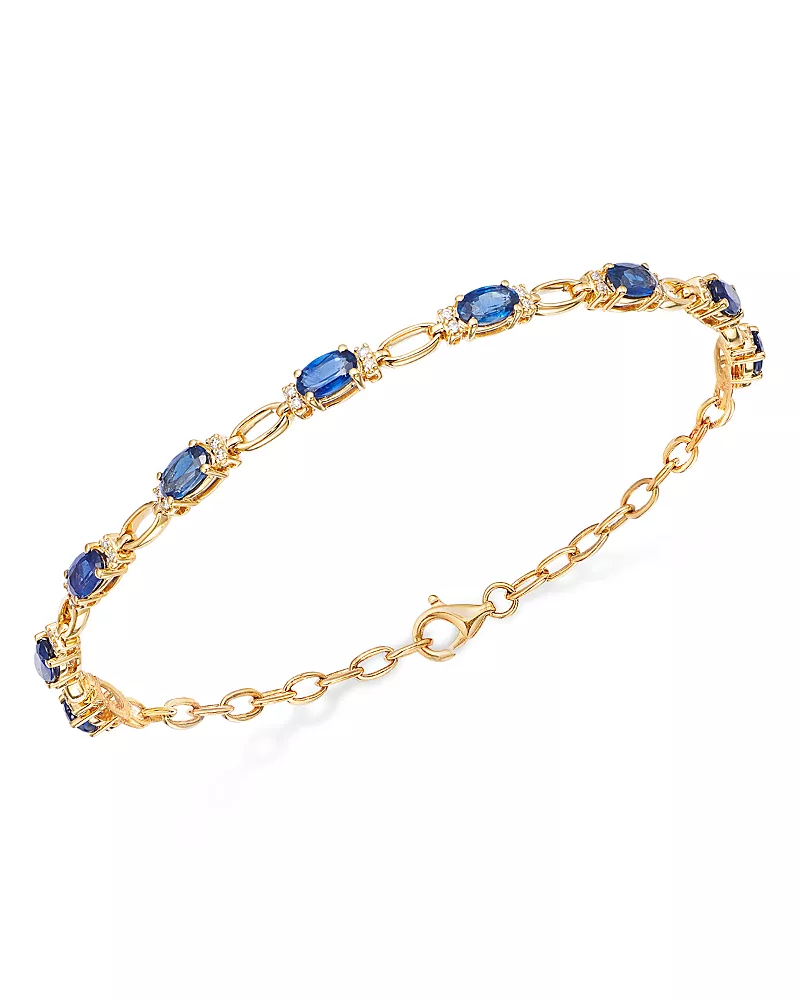 Bloomingdale's Fine Collection Sapphire & Diamond Tennis Bracelet in 14K Yellow Gold