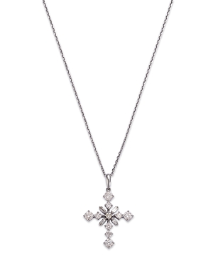 Shop Bloomingdale's Diamond Round & Baguette Cross Pendant Necklace In 14k White Gold, 1.0 Ct. T.w.