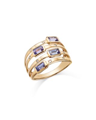Bloomingdale's Fine Collection - Tanzanite & Diamond Multirow Statement Ring in 14K Yellow Gold