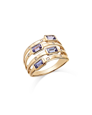 Shop Bloomingdale's Tanzanite & Diamond Multirow Statement Ring In 14k Yellow Gold In Purple/gold