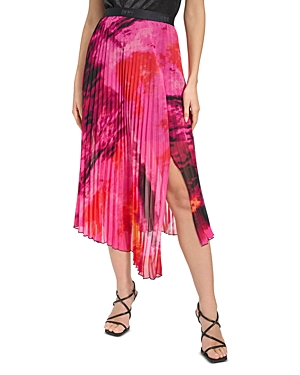Shop Dkny Printed Chiffon Asymmetric Midi Skirt In Shocking Pink