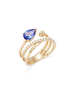 Shop Bloomingdale's Tanzanite & Diamond Crossover Ring In 14k Yellow Gold In Blue/gold