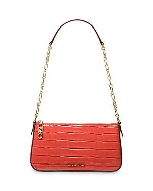 Shop Michael Kors Medium Leather Chain Pouchette In Spiced Coral