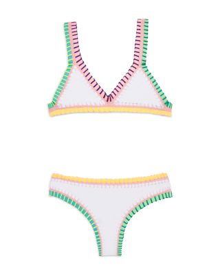 PQ Swim - Girls' Rainbow Embroidered Two Piece Swimsuit - Little Kid, Big Kid