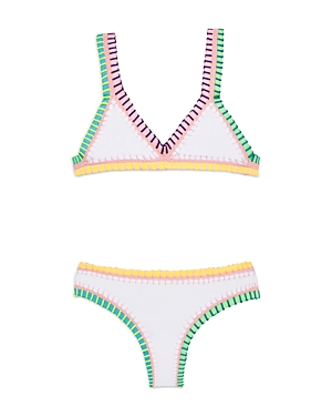 Shop Pq Swim Girls' Rainbow Embroidered Two Piece Swimsuit - Little Kid, Big Kid In Water Lily