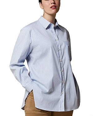 Shop Marina Rinaldi Striped Cotton Shirt In Light Blue
