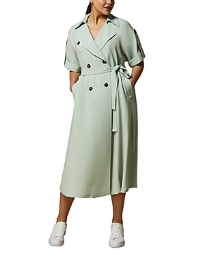 Shop Marina Rinaldi Double Breasted Tie Waist Cady Trench Dress In Pastel Green