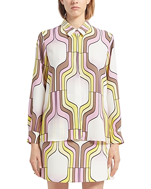 Marella Sirena Geometric-print Button-down Blouse In Pink