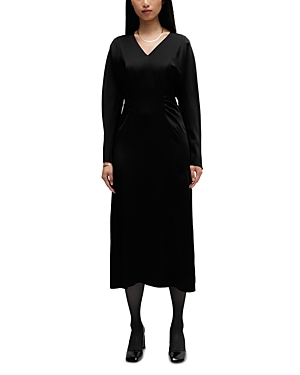 Hugo Boss Gathered-detail Regular-fit Dress In Soft Satin In Black