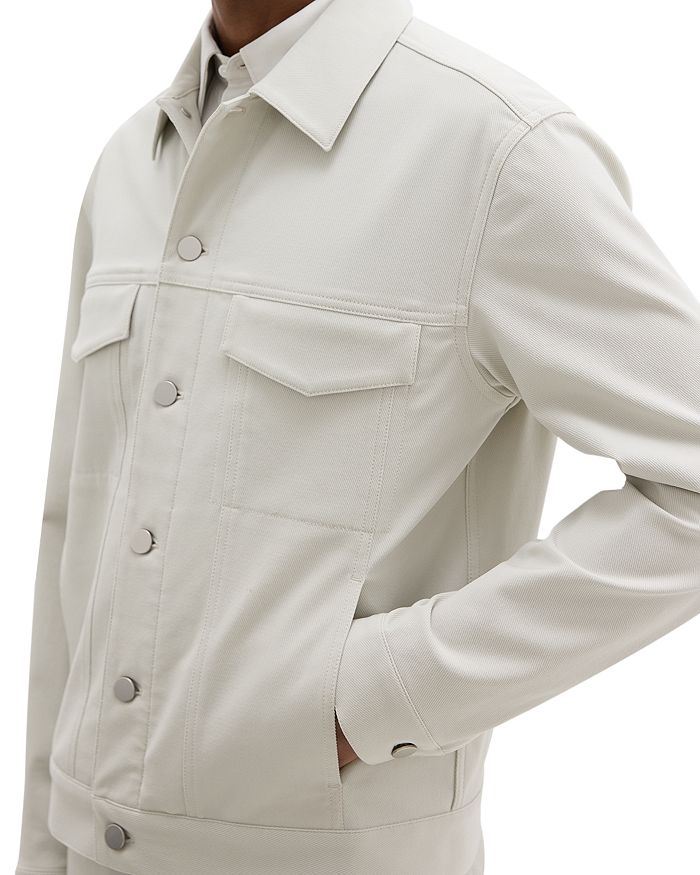 Shop Theory River Stretch Neoteric Twill Trucker Jacket In Limestone