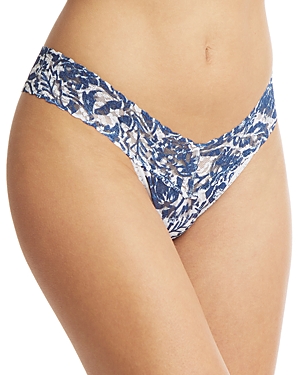 Shop Hanky Panky Low-rise Printed Lace Thong In Sketchbook