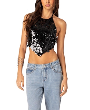 Edikted Women's Caelia Sequin Open Back Top In Black