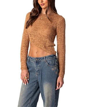 Edikted Asymmetric Loose Knit Sweater In Camel