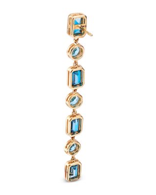 Blue Topaz Linear Drop Earrings in 14K Yellow Gold