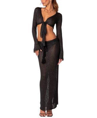 Edikted Micro Sequin Tie Front Knit Crop Top | Bloomingdale's