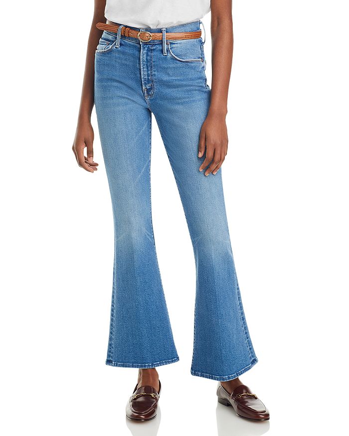Women's High Rise Bell Bottom Jeans - Button Front Closure / 4 Pockets /  Navy Blue