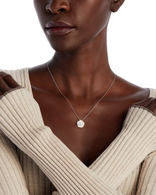 Diamond Round & Baguette Flower Pendant Necklace in 14K White Gold, 0.50 tcw