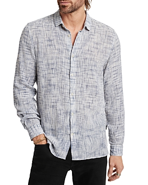 Shop John Varvatos Ross Slim Fit Printed Long Sleeve Button Front Shirt In White Multi