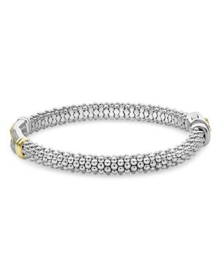 18K Yellow Gold & Sterling Silver Caviar Lux Diamond Interlocking Loop Caviar Bead Clip Bracelet - Exclusive