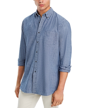 Shop Peter Millar Crown Tamworth Chambray Long Sleeve Button Front Shirt In Indigo