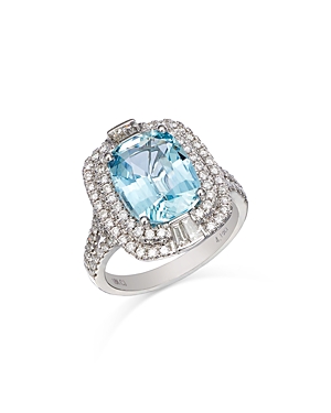 Shop Bloomingdale's Aquamarine & Diamond Double Halo Ring In 14k White Gold In Blue/white