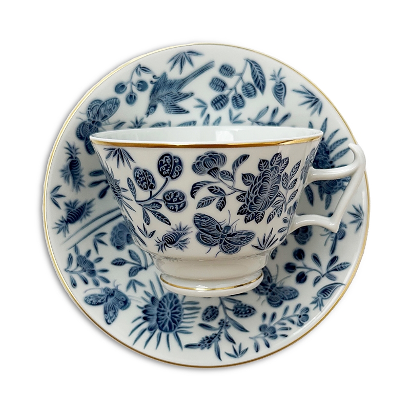 Mottahedeh Sacred Bird & Butterfly Blue Teacup And Saucer In Blue