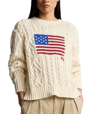 Ralph Lauren Cotton Intarsia Flag Aran Knit Sweater Bloomingdale s