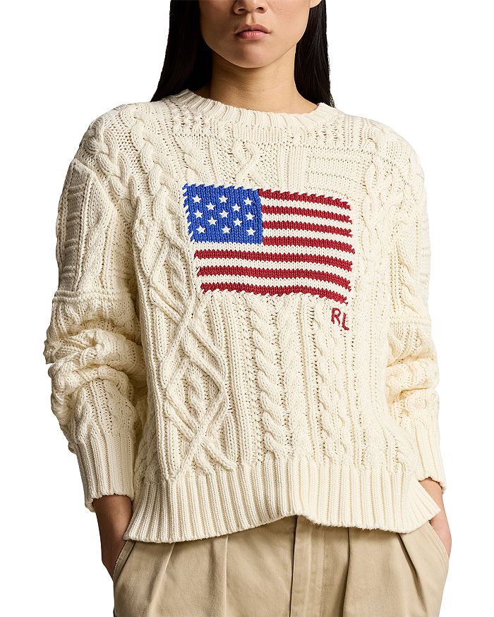 Ralph Lauren Cotton Intarsia Flag Aran Knit Sweater | Bloomingdale's