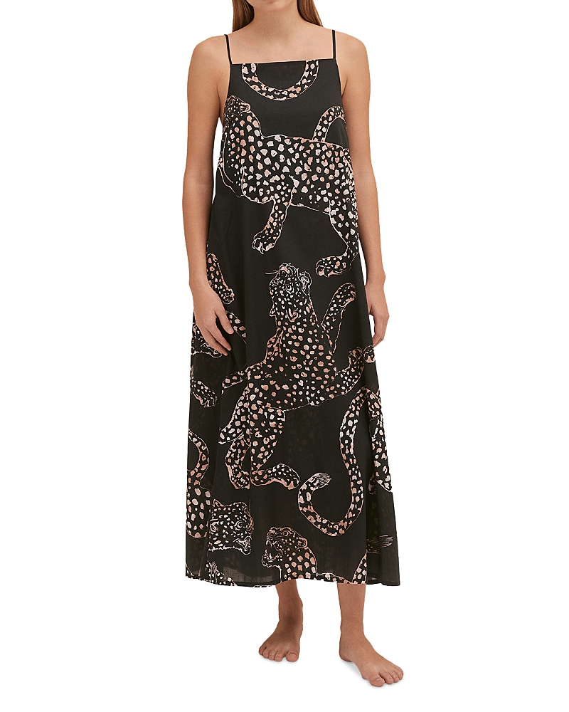 Desmond & Dempsey Print Square Neck Cotton Nightgown In Navy