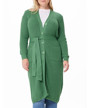 Minnie Rose Cotton Cashmere Belted Long Cardigan In Green