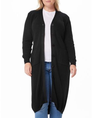 Minnie Rose - Plus Size Cotton V-Neck Belted Long Cardigan