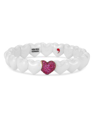 Roberto Demeglio - 18K Rose Gold Heart Ruby & White Ceramic Stretch Bracelet